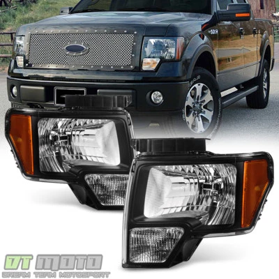 Black 2009-2014 Ford F150 Replacement Headlights Lamps Aftermarket Left+Right - Image 1 of 4