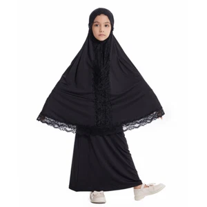 Muslim Kids Girls Large Khimar Hijab Long Skirt Abaya Prayer Burqa Islamic Arab - Picture 1 of 66