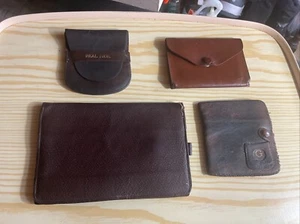 4 Vintage Geldbörsen, Münzbörse, Passetui, ganz Leder, versch. Hellbraun, alle sehr gebraucht - Bild 1 von 24