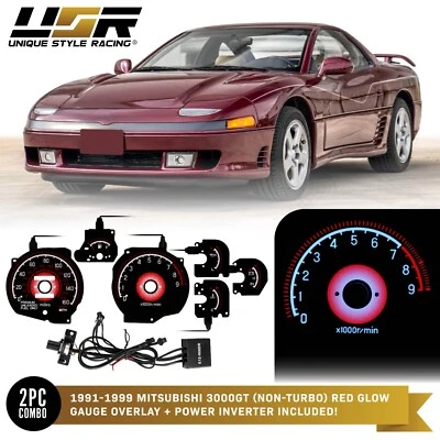 RED Glow Gauge Black Overlay For 91-99 Mitsubishi 3000GT NonTURBO 160MPH Cluster - Image 1 of 4