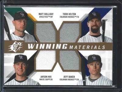 Matt Holliday Todd Helton Jayson Nix Jeff Baker 2009 Upper Deck SPX Quad Relic - Image 1 of 2