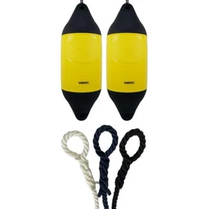 2 x HURRICANE Vortex Boat Fenders: Yellow PM07 - FREE SPLICED END 10MM ROPE - Picture 1 of 2