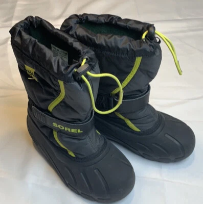SOREL Youth Flurry Snow Black/Green Boots Size 1 Unisex  NY1810-012 - Image 1 of 4