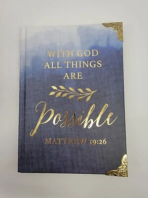 Blue/ Goldtone Corner Journal " With  God All Things Are Possible" Matthew19:26 - Image 1 of 4