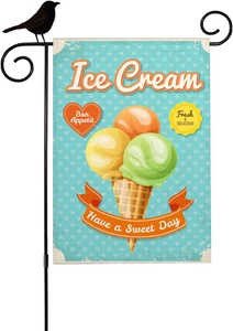 Ice Cream Cone Garden Flags Summer Yard Flag Burlap Banners Vertical Double Side - Picture 1 of 32