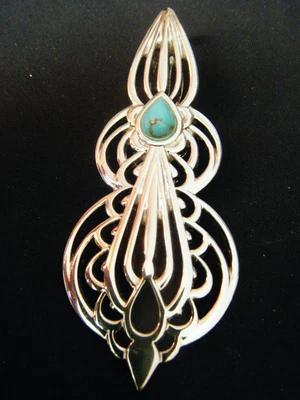 Pierre Lang PL  Anhänger Si / Rh. 7 x 3 cm mit grünem Stein - Bild 1 von 2