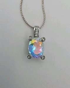 Mercury Mystic Topaz Sterling Silver Oval Delicate Layering Rainbow Irridescent - Picture 1 of 18