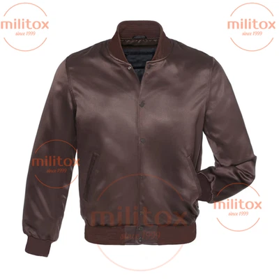 Varsity Satin Bomber Jacket Brown – Premium Quality, Free Shipping, No VAT - Image 1 of 3