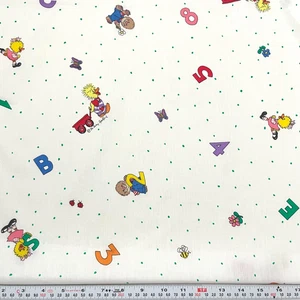 Vintage 1992 Suzy's Zoo Letters Numbers Polka Dots Cotton Remnant 19" x 45" - Picture 1 of 2