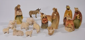 farbenfrohe MORGENSTERN KRIPPENFIGUREN Holzschnitzerei koloriert Erzgebirge Set - Bild 1 von 6