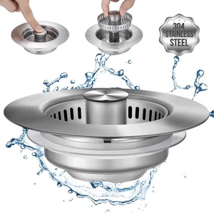 Colador de drenaje de fregadero de cocina 3 en 1 mejorado - Tapón de fregadero de acero inoxidable, A... - Imagen 1 de 7