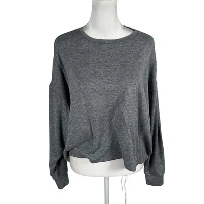 Lucky Brand Cropped Metallic Gray Top Long Sleeve Small Lounge Casual Classic - Image 1 of 4