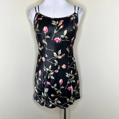 Sexy Vestido Sin Mangas De Colección Frederick's of Hollywood Pequeño Mini Nighty Floral Negro Años 90 Foto 1 de 4
