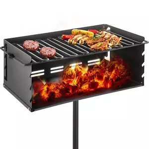Outdoor Park Style Grill 61x40cm Charcoal Grill In-ground Pillar BBQ Camping - Picture 1 of 12