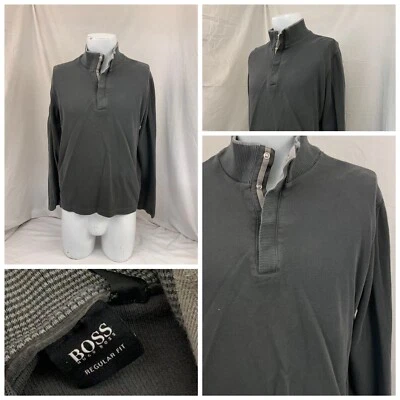 Suéter Pullover Hugo Boss XXL Gris 1/4 Cremallera Algodón Sin Defectos YGI Q1-493 Foto 1 de 4