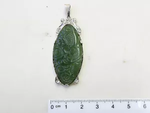 Alter Anhänger, echt Silber, mit grünem Jade und Swarowski Similis, Art Déco - Bild 1 von 4