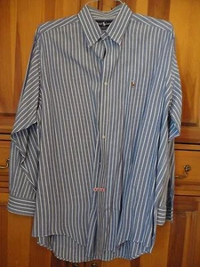 Men's Polo Ralph Lauren Blue Striped Yarmouth LARGE 16 1/2-34 Long Sleeve Shirt - Picture 1 of 3