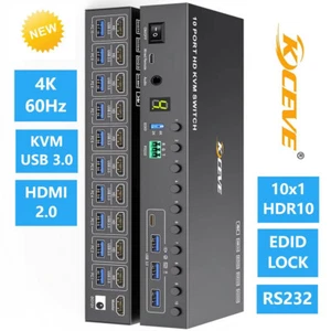 10 Ports Monitor HDMI + DisplayPort KVM Switch 4K@60Hz Mixed Display USB 3.0 DP - Afbeelding 1 van 21