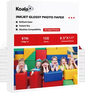 Lote 100-1000 Koala 61 lb Papel Fotográfico Brillante 8.5x11 230 g Papel Fotográfico Pesado por Inyección de Tinta - Imagen 1 de 9