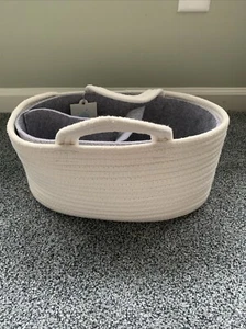 Coiled Rope Diaper Caddy with Dividers - Cloud Cream White Grey - Picture 1 of 6