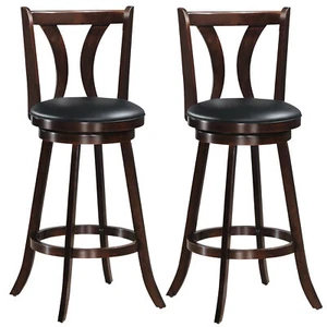Set of 2 Swivel Bar stools 29.5" Bar Height Chairs with Rubber Wood Legs - Picture 1 of 10