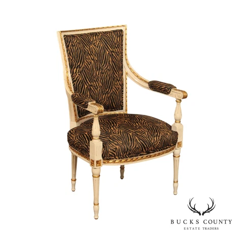 Italian Louis XVI Style Carved and Painted Fauteuil Armchair Cover