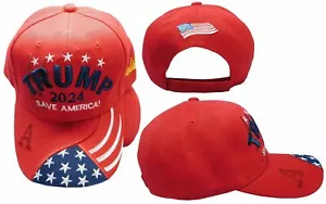 Trump 2024 Save America! USA Shadow USA Flag On Bill Red Embroidered Cap Hat - Picture 1 of 6