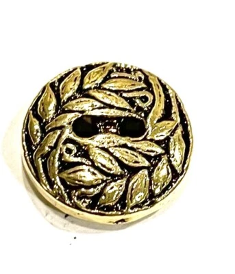 Gold Round 2 Hole Flat Laurel Wreath Leaf Wheat Round Buttons 13mm - Image 1 of 4
