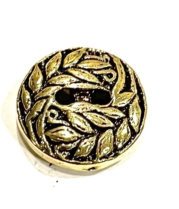 Gold Round 2 Hole Flat Laurel Wreath Leaf Wheat Round Buttons 13mm - Image 1 of 4
