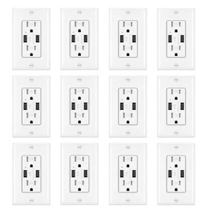 12PCS Dual USB Port Wall Socket Charger Tamper Resistant Receptacle Outlet Plate - Picture 1 of 12