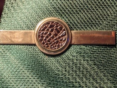 Clip de corbata de cuero vintage redondo color marrón dorado Foto 1 de 4