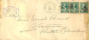 1889, NEVADA CITY, CA, VICTORIA, BC, LETTERA MORTA UFFICIO CANADA, Copertina NON RECLAMATA - Foto 1 di 3