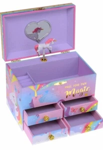 Girls Musical Jewellery Box, with Rotating Unicorn, 4 Pull-out Drawers, 3+ - Picture 1 of 5