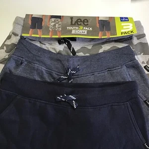 Lee Youth L 14/16 Fleece Short Set of 3 Drawstring Waist Navy Blue Grey Camo - Picture 1 of 5