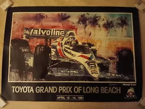 MICHAEL BRYAN SIGNED TOYOTA GRAND PRIX OF LONG BEACH 1991 AL UNSER JR POSTER 25" - Picture 1 of 7