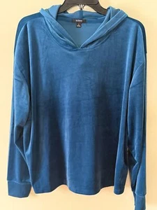 New ALFANI Women's Long Sleeve Velour Hoodie Pajama Top Blue Size XL - Picture 1 of 5