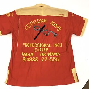 Vintage 50 60er Jahre Rockabilly Militär bestickt USMC US Marines Japan Bowling Shirt
