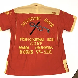 Vtg 50 60's Rockabilly Military Embroidered USMC US Marines Japan Bowling Shirt - Picture 1 of 12