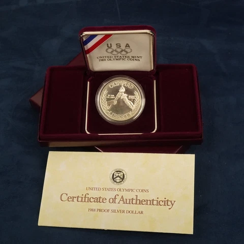 1988 US Mint Olympic Games Commemorative Proof Silver Dollar - Free Shipping USA Cover