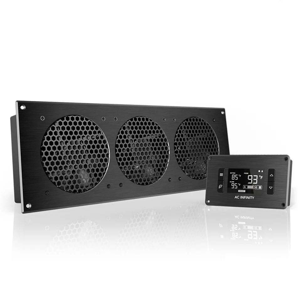 AIRPLATE T9, Cooling Fan System 18" Thermostat Control, Home Theater AV Cabinets - Image 1 of 4