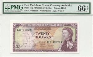 EAST CARIBBEAN P15g 20 DOLLAR 1965 PMG 66 EPQ SIGN. 9 - Picture 1 of 2