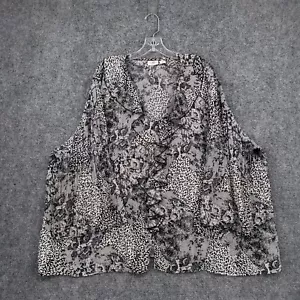 Cato Top Womens 18/20W Plus Black Ruffle Blouse Animal Print 3/4 Sleeve Boho - Picture 1 of 12