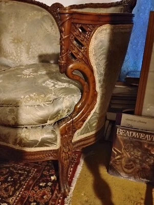 Louis XIV Sofa Silver-Blue Satin 100 Years Old Excellent Condition Rarely used - Image 1 of 4