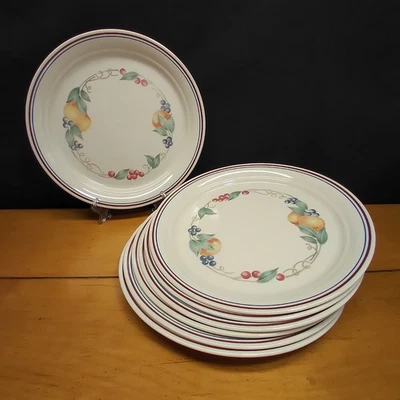 Corelle "Abundance" 10¼" Dinner Plates Beige w/ Fruit Pattern Set of 7 - Image 1 of 4