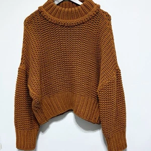 Free People Sweater Womens L Brown My Only Sunshine Chunky Knit Drop Shoulder - Picture 1 of 13