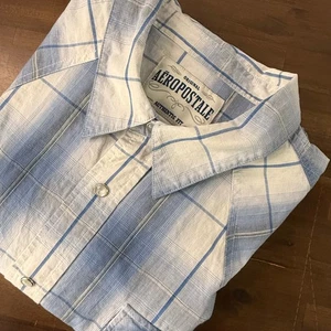 Aéropostale XXL Western Shirt Blue Plaid Long Sleeve Button Up Menswear - Picture 1 of 9