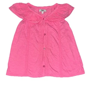 TRUE CRAFT girls size large bright pink button down ruffle top - Picture 1 of 7