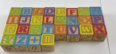 Lote de 40 bloques de madera vintage números del alfabeto imágenes conjunto completo de ABC’s Foto 1 de 4