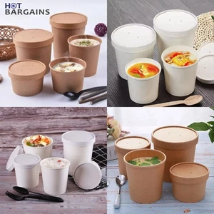 Einweg Suppe Schüssel Tasse Behälter mit Deckel Papier Suppe Tassen Mitnehmen Wannen Lieferung - Bild 1 von 13