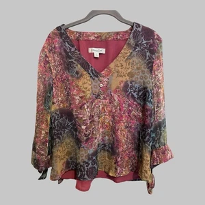 Coldwater Creek 100% Silk Boho Artistic Fairy Whimsical Floral Blouse Autumn PL - Picture 1 of 9